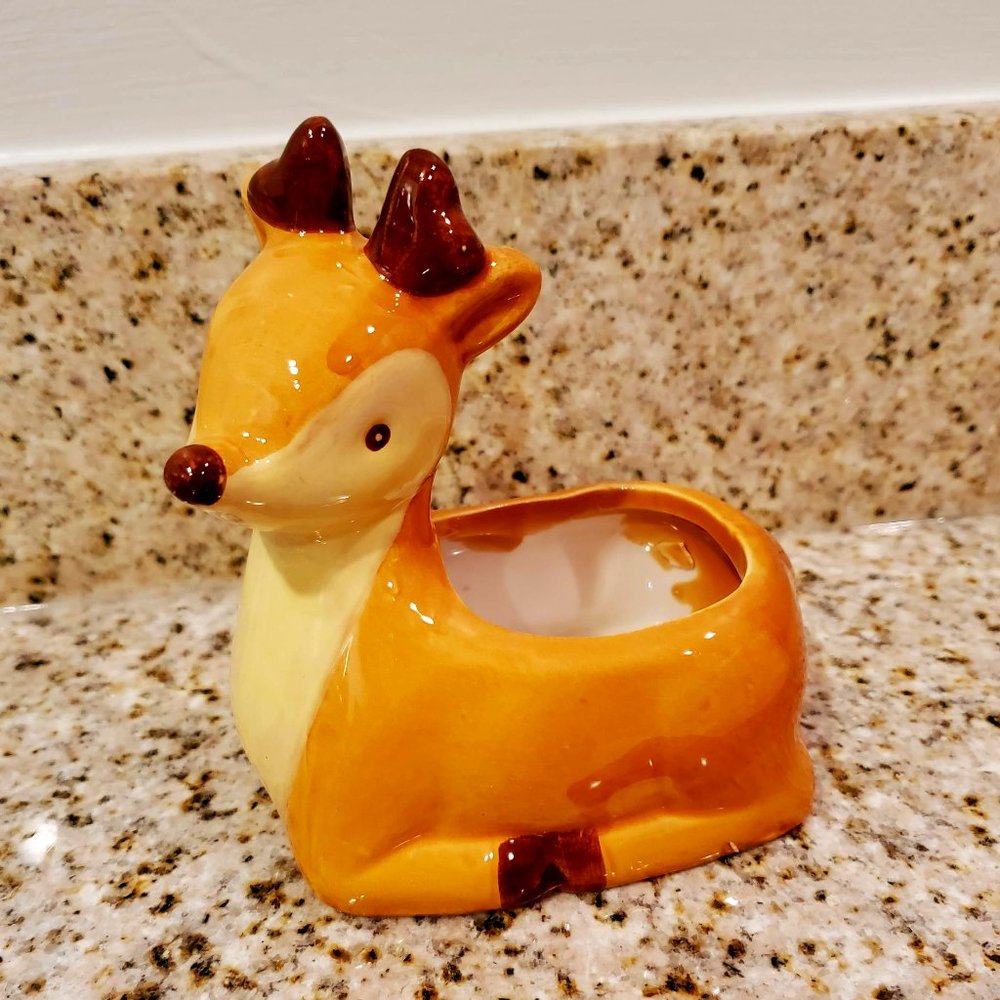 Deer Planter, Bambi Animal Plant Pot, 3" Ceramic Planter, Deer Trinket Dish
